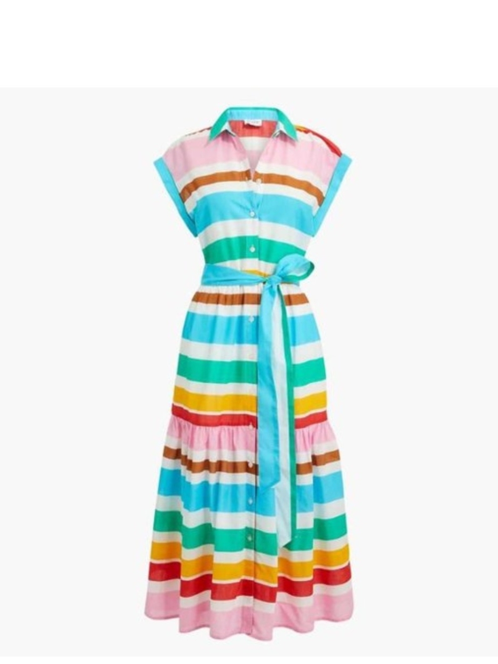 J. Crew Factory Bright Multicolor Striped Shirt Maxi Dress with Tie Belt Midi 6